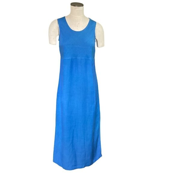 Maggy London Sz 8 Blue Linen Rayon Sleeveless Midi Dress Jumper 88P - Picture 1 of 6